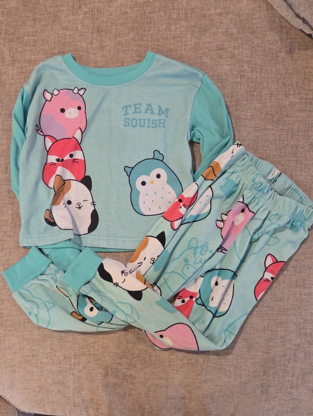 Squishmallows Light Teal Kids Pajama Set with Multicolor Stackable Characters